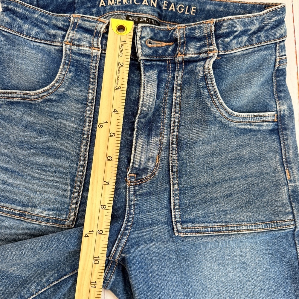American Eagle Outfitters Super Hi-Rise Flare Jeans in Blue Wash Size 4 - Picture 11 of 15